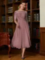 A-Line/Princess Scoop Tea-Length Chiffon Mother of the Bride Dresses With Lace