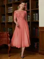 A-Line/Princess Scoop Tea-Length Chiffon Mother of the Bride Dresses With Lace
