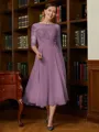 A-Line/Princess Scoop Tea-Length Chiffon Mother of the Bride Dresses With Lace