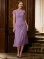 Sheath/Column Scoop Tea-Length Chiffon Mother of the Bride Dresses With Applique