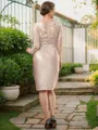 Sheath/Column V-neck Knee-Length Satin Mother of the Bride Dresses With Lace Applique