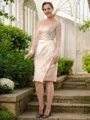Sheath/Column V-neck Knee-Length Satin Mother of the Bride Dresses With Lace Applique