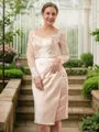 Sheath/Column V-neck Knee-Length Satin Mother of the Bride Dresses With Lace Applique