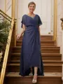 A-Line/Princess V-neck Asymmetrical Chiffon Mother of the Bride Dresses With Beading