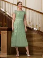A-Line/Princess Scoop Tea-Length Tulle Mother of the Bride Dresses With Lace