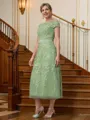 A-Line/Princess Scoop Tea-Length Tulle Mother of the Bride Dresses With Lace