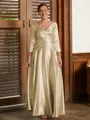 A-Line/Princess V-neck Ankle-Length Silk Like Satin Mother of the Bride Dresses With Ruffles
