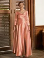 A-Line/Princess V-neck Ankle-Length Silk Like Satin Mother of the Bride Dresses With Ruffles