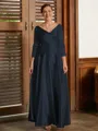 A-Line/Princess V-neck Ankle-Length Silk Like Satin Mother of the Bride Dresses With Ruffles