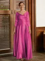 A-Line/Princess V-neck Ankle-Length Silk Like Satin Mother of the Bride Dresses With Ruffles