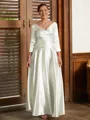A-Line/Princess V-neck Ankle-Length Silk Like Satin Mother of the Bride Dresses With Ruffles
