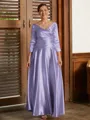 A-Line/Princess V-neck Ankle-Length Silk Like Satin Mother of the Bride Dresses With Ruffles
