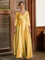 A-Line/Princess V-neck Ankle-Length Silk Like Satin Mother of the Bride Dresses With Ruffles