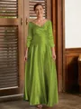 A-Line/Princess V-neck Ankle-Length Silk Like Satin Mother of the Bride Dresses With Ruffles