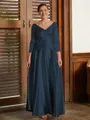 A-Line/Princess V-neck Ankle-Length Silk Like Satin Mother of the Bride Dresses With Ruffles