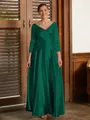 A-Line/Princess V-neck Ankle-Length Silk Like Satin Mother of the Bride Dresses With Ruffles