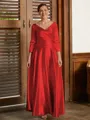 A-Line/Princess V-neck Ankle-Length Silk Like Satin Mother of the Bride Dresses With Ruffles