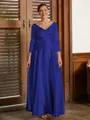 A-Line/Princess V-neck Ankle-Length Silk Like Satin Mother of the Bride Dresses With Ruffles