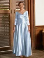 A-Line/Princess V-neck Ankle-Length Silk Like Satin Mother of the Bride Dresses With Ruffles