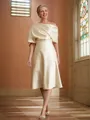 A-Line/Princess Off-the-Shoulder Tea-Length Charmeuse Mother of the Bride Dresses With Ruffles