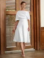 A-Line/Princess Off-the-Shoulder Tea-Length Charmeuse Mother of the Bride Dresses With Ruffles
