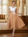 A-Line/Princess V-neck Tea-Length Chiffon Mother of the Bride Dresses With Lace