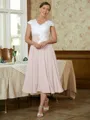 A-Line/Princess V-neck Tea-Length Chiffon Mother of the Bride Dresses With Lace