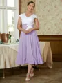 A-Line/Princess V-neck Tea-Length Chiffon Mother of the Bride Dresses With Lace