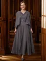 A-Line/Princess V-neck Ankle-Length Chiffon Mother of the Bride Dresses With Applique