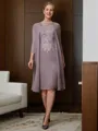 Sheath/Column Scoop Knee-Length Chiffon Mother of the Bride Dresses With Lace
