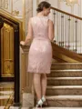 Sheath/Column V-neck Knee-Length Silk like Satin Mother of the Bride Dresses With Lace