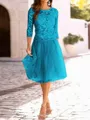 A-Line/Princess Scoop Knee-Length Tulle Mother of the Bride Dresses With Lace Applique
