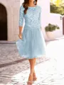 A-Line/Princess Scoop Knee-Length Tulle Mother of the Bride Dresses With Lace Applique