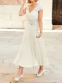 A-Line/Princess V-neck Tea-Length Chiffon Mother of the Bride Dresses With Lace Applique