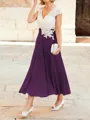 A-Line/Princess V-neck Tea-Length Chiffon Mother of the Bride Dresses With Lace Applique
