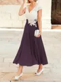 A-Line/Princess V-neck Tea-Length Chiffon Mother of the Bride Dresses With Lace Applique
