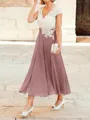 A-Line/Princess V-neck Tea-Length Chiffon Mother of the Bride Dresses With Lace Applique