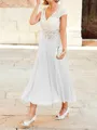 A-Line/Princess V-neck Tea-Length Chiffon Mother of the Bride Dresses With Lace Applique