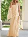 Sheath/Column V-neck Floor-Length Chiffon Mother of the Bride Dresses With Ruched