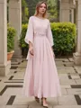 A-Line/Princess Scoop Ankle-Length Chiffon Mother of the Bride Dresses With Lace Applique