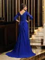 A-Line/Princess V-neck Sweep Train Chiffon Mother of the Bride Dresses With Appliques Lace
