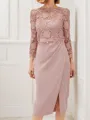 Sheath/Column Scoop Tea-Length Stretch Crepe Mother of the Bride Dresses With Applique