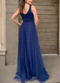 A-line V-neck Pleated Floor-Length Tulle Mother of the Bride Dress