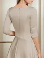 A-line V-neck 3/4 Sleeves Pleated Tea-Length Satin Mother of the Bride Dress