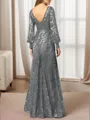 Sheath Bateau Long Sleeves Sequin Floor-Length Chiffon Mother of the Bride Dress