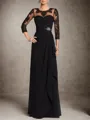 A-line Bateau 3/4 Sleeves Ruffles Floor-Length Chiffon Mother of the Bride Dress