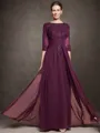 A-line Bateau 1/2 Sleeves Ruffles Floor-Length Chiffon Mother of the Bride Dress