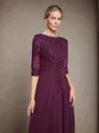 A-line Bateau 1/2 Sleeves Ruffles Floor-Length Chiffon Mother of the Bride Dress