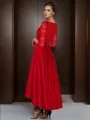A-line Bateau 3/4 Sleeves Ruffles Asymmetrical Satin Mother of the Bride Dress