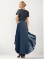 A-line V-neck Short Sleeves Sequin Asymmetrical Chiffon Mother of the Bride Dress